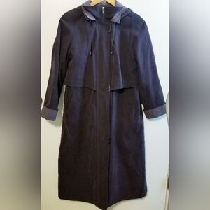 Worthington Women's Purple Faux Suede Long Heavy Winter Hooded Over Coat Vinatge